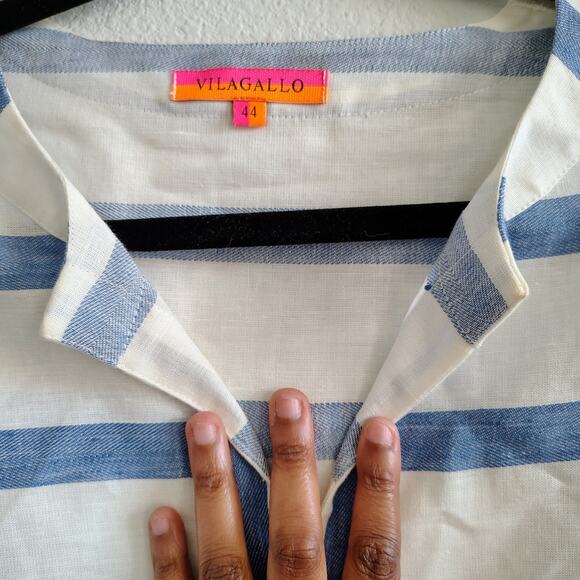 Vilagallo Size 44 Blue White Stripe Neon Wavy Color Sleeves Shirt Top Blouse - Picture 5 of 9